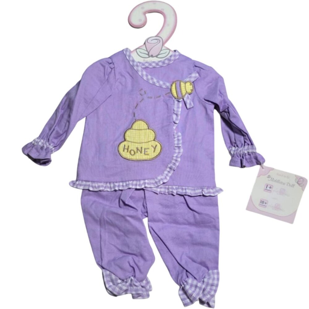 NWT Lee Middleton Purple Honey Pot PJs for 1+ and 18 months + dolls(Lot #12)